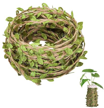GIUSOBG Cuerda de Yute con Hojas 20m Vides Artificiales Cuerda Trenzada de Jute y Cinta con Las Hojas Artificial Cuerda de Cáñamo de Hoja Artificial para Jardín de Bricolaje, Fiestas de Bodas