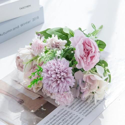 LIJUCAI Fiori artificiali, 4 mazzi di peonie di seta, ortensie, ghirlande per feste, decorazioni per vasi, casa e stanza (2 pezzi/viola)