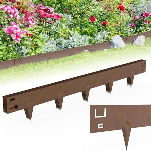 Froadp Flexible Rasenkante,L 106 x H 16 cm Beeteinfassung Metall,Beetumrandung mit Dornen,Garten Beetbegrenzung für Hof Bauernhof Verwendet Werden,Rostfarbe,5 stück