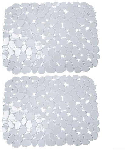 Zeroupshop 2 Pack PVC Kitchen Sink Mat Set Pebble Textured Dish Drying Pad Cushioned Base Drainer Protector Mat for Dishes Glassware Counter 30x40 cm Black Grey (transparent)