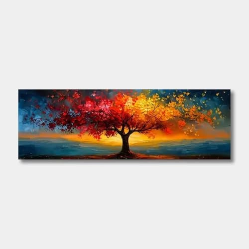 PEWFBS Grande formato astratto su tela, poster da parete, albero della vita rosso e giallo, stampa, quadri per arredamento moderno del soggiorno 50x150 cm, senza cornice.