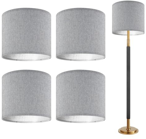 4PCS Lampshades for Table Lamps, Grey Modern Lamp Shade Cover for Floor Lamps, Ceiling Lights, Living Room, Bedroom, Office Decor, 10 Inch Stylish Cylinder Light Shades Easy to Install and Replace