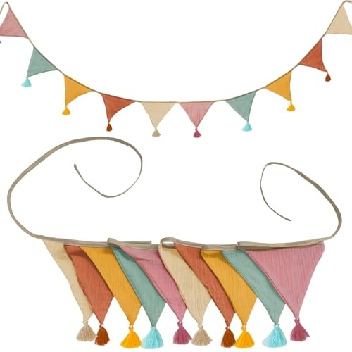 SUBTAVIK, 10-teiliges Stoff-Bunting, 3,15 m, für Babyzimmer, Mädchen & Jungen, Garten, Hochzeit, Geburtstagsdekoration, Schlafzimmer, Duschen, Tassel, Blau/Rosa