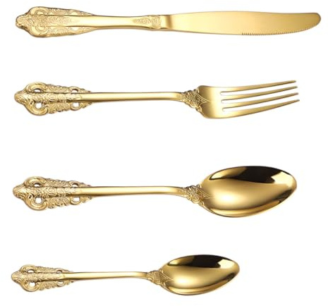 iplusmile Posate Vintage in Acciaio Ergonomico e Incisioni Anticate Utensili da Tavola Robusto per Feste Matrimoni e Cene Casa
