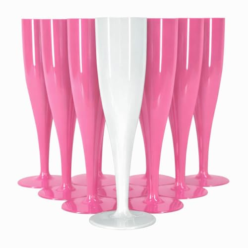 ProductPro 10 x White Pink Plastic Champagne Flutes Bridal Pack