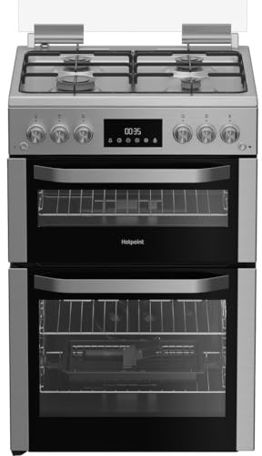 HDG6GDCX Freestanding 60cm Gas Cooker, Double Oven with Catalytic Liners, 4 Burner Hob, Lidded Design, Easy Clean, Stainless Steel, Energy Efficient, Family Cooking, Modern Kitchen Appliance