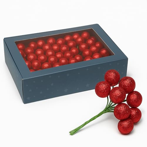 MIJOMA Deko Kugeln 180 Stück Ø 2 cm mit Draht zum Stecken Bastelkugeln aus Styropor mit Glitter für Adventskranz Weihnachtsdeko DIY Gestecke Kranz Deko (Rot)