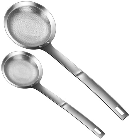 2er-Pack feinmaschiger Edelstahllöffel, Ölabschäumer und Sieb aus Edelstahl für die Küche, Fettabscheider zum Kochen, Brühe, Joghurt, Sieblöffel