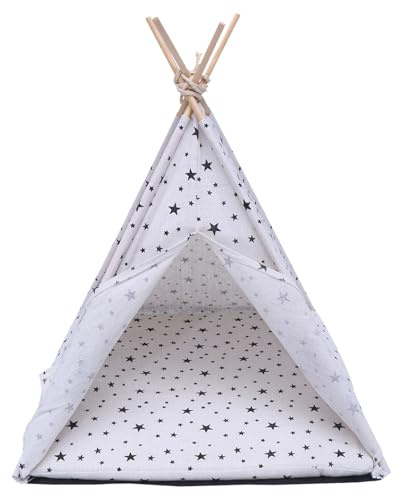 GALPADA Cama para Mascotas Tipo Tipi Calefacción Caseta para Perros Pequeños y Gatos Tela Segura y Transpirable Diseño Portátil Estructura de Madera para Interiores y Viajes