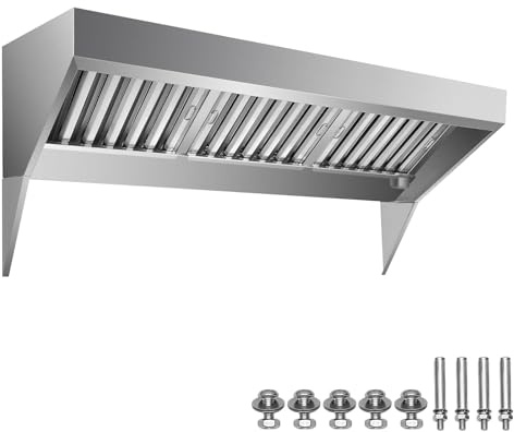 STMHOM Commercial Exhaust Hood, 6FT Food Truck Hood Exhaust, 403 Stainless Steel Concession Trailer Hood with Baffle Grease Filters, Rust Resistant Vent Hood for Kitchen Restaurant