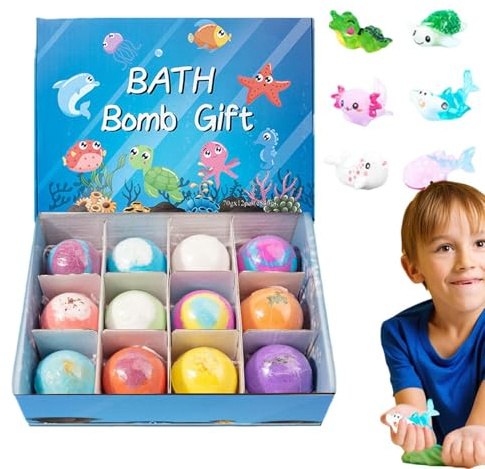 Badeball mit Spielzeug, handgefertigter Badeball | Salzkugeln - Land und Meer Spielzeug, 12-Pieces natürlicher Bio-Ball für Kinder zum Geburtstag, Ha