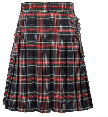 Kilt scozzese da uomo, 4,5 m, per tradizionale gonna a pieghe in tartan casual con tasche, 4 colori, per eventi, festival e costumi (XL rosso)