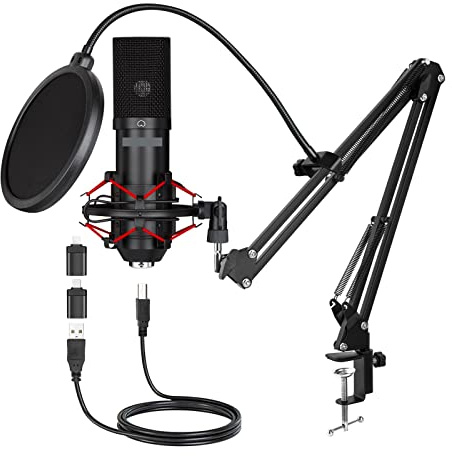 Kompatibel med gamingmikrofoner USB-kondensatormikrofon med popfilter Justerbart ställ for spel Streaming YouTube Tiktok