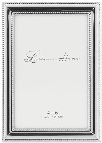 Lawrence Frames 510746 4x6 Metal Picture Frame Silver-Plate with Delicate Beading