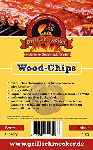 Grillschmecker Wood Chips 1 kg Hickoryholz - Natürliches Holzaroma zum Grillen, Smoken & Räuchern -