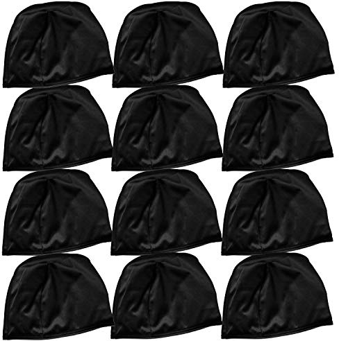 12 Pack Polyester Swimming caps for Polyester Fabric Adult Junior Kids childen Swim hat (Black, Adult)