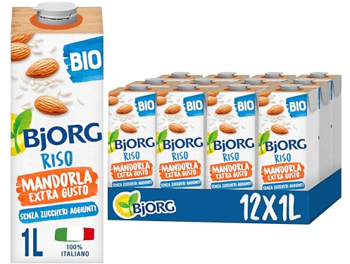 BJORG Bevanda Riso e Mandorla Biologica 12x1L | Bevanda vegetale, senza zuccheri aggiunti, senza glutine, basso contenuto di grassi, prodotto in Italia, bio, vegan
