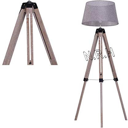 Lampadaire trépied naturel avec base en bois Décoration de bureau (sans abat-jour)