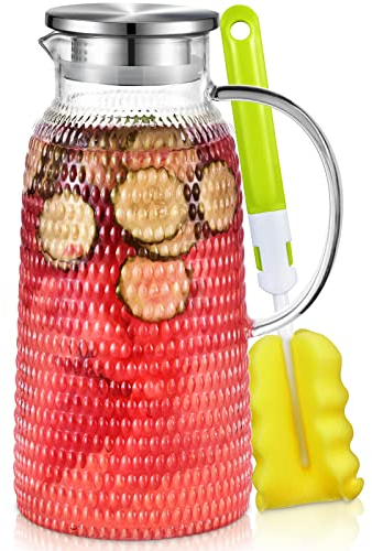 Caraffa Vetro, Aofmee Brocca Acqua 2,4 Litri, Caraffa Acqua con Coperchio in Acciaio Inossidabile 304, Borosilicato Brocca per Acqua, Caraffa Refrigerante per Latte Caffè Vino Bevande Fatte in Casa