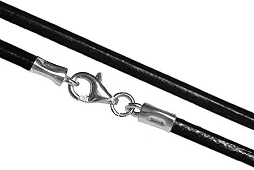 Handmade 16 Inch 3mm Genuine Black Leather Cord 925 Sterling Silver Necklace