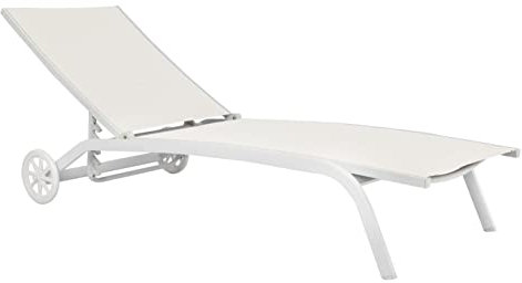 Gruppo Maruccia Sonnenliege für Gärten, Schwimmbäder und Hotels aus Aluminium, Sonnenliege mit verstellbarer Rückenlehne und Rädern (Ecrù)