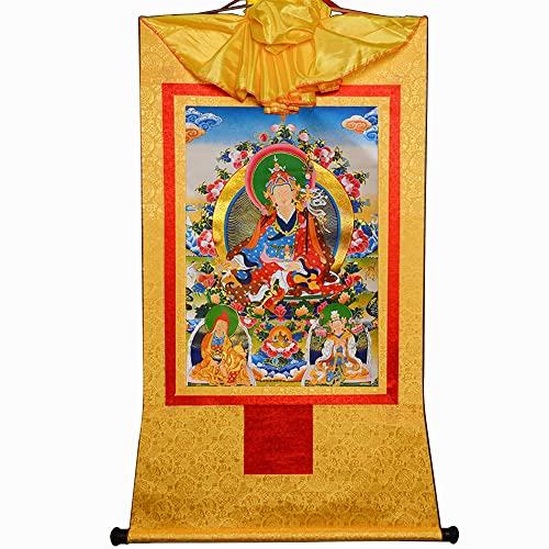 Gandhanra Thangka Tibetische Wandbehang,Guru Rinpoche Thangka,Heißgeprägter Buddha Wandteppich für Zen Wohnkultur, Meditation, Spirituelle Entspannung und Ruhe