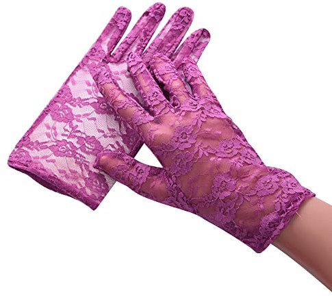 Damen Spitze Elegant Kurze Handschuhe Lila Sommer Spitze Fahrradhandschuhe Netzhandschuhe Vintage Abendhandschuhe Frauen Brauthandschuh Hochzeit Abend Party Sexy Handschuhe Damen Kostüm Accessoires