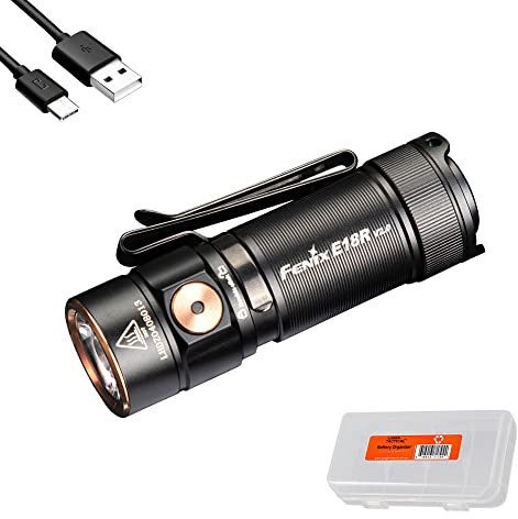 Fenix Linterna E18R V2.0 EDC, 1200 lúmenes, recargable por USB-C, ultra compacta, luz de bolsillo (negro)