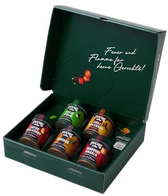 Fuchs Gourmet Selection Hot-Box-Geschenkbox – 5 scharfe Gewürzmischungen verschiedener Länderküchen - Von Amerika über den Orient bis nach Asien - Gewürze für Hobby- und Profiköche