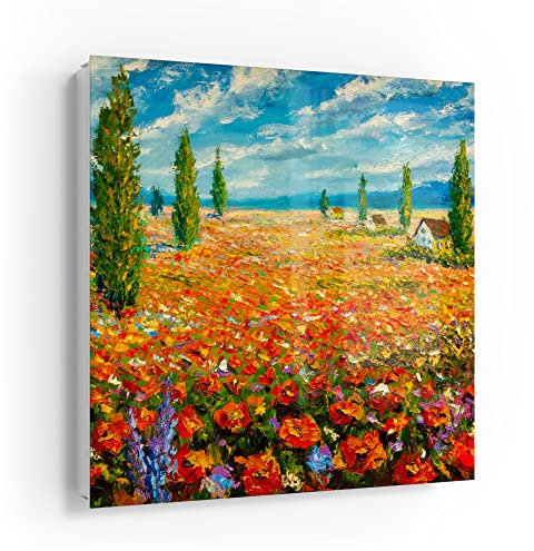 DEQORI Cassetta portachiavi bianco, 30 x 30 cm, motivo mare di fiori in stile monet, in vetro e metallo, con 50 ganci + 2 magneti, moderna scatola magnetica e scrivibile