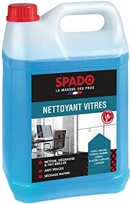 SPADO - Nettoyant vitre - Multi surfaces - Sans traces - Fait briller - Séchage rapide - Contact surfaces alimentaire - flacon 100% recyclé - 5L - Fabrication française
