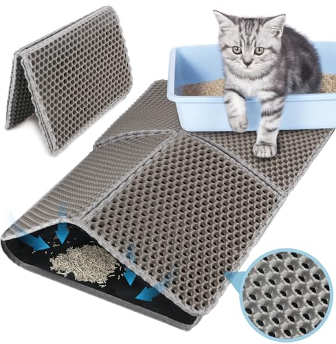 MOCOBO Katzenklo Matte, Leicht zu reinigende & wasserdichte katzenstreu matte für Katzenklos, Rutschfeste Katzenmatte für Wohnungskatzen (Grau, L)