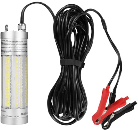Lampe de pêche sous-marine super lumineuse 300W 36 000 lumens, étanche IP68, submersible, pour pêche de nuit, leurre, appât pour bateau, kayak, quai (blanc)