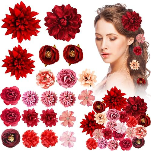 21 Pièces Hawaii Barrette Fleur Pince Cheveux Femme, été Barettes Cheveux Bebe Fille, Rouge Pince Crocodile Cheveux, Accessoires de Coiffure Pour la Plage La Fête le Mariage Carnaval