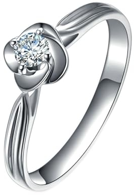 Wycian Platin Ring Damen 950, Diamant Verlobungsring Damen Blume Lab Diamant 0.13CT Ij Rundschliff VVS mit Größe 45 (14.3) Npassbar für Valentinstag