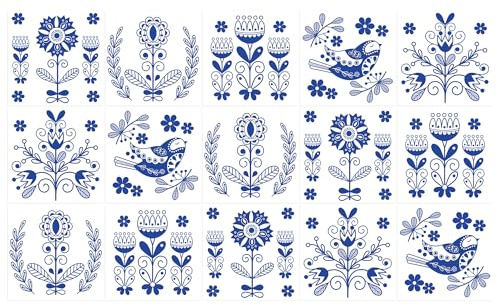 Ulticool – Sticker Wasserdicht Aufkleber Fliesen - Delfter Blaue Blumenvase - 15x15 cm - 15 Stück Selbstklebende Fliesenaufkleber aus Folie - Aufkantung für Wand Badezimmer - Küchenwand Küche
