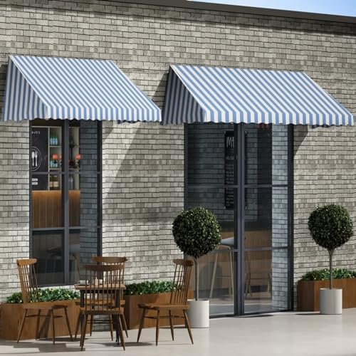 ShGaxin Bistro-Markise, Balkon Markise, Sonnenschutz, Balkon überdachung, Sonnenmarkise, Terrassen-markisen, Blau und Weiß 400 x 120 cm