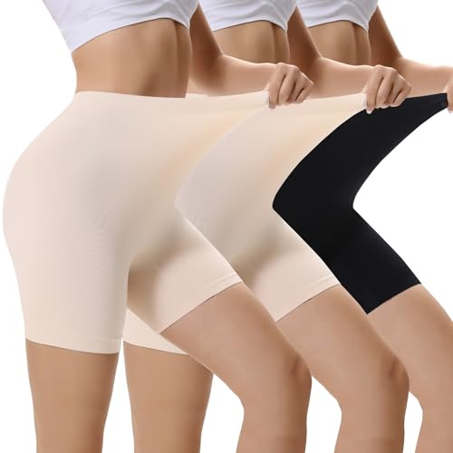 EKSHER Pantaloncini Palestra Donna Sportivi Leggings Corti Ciclisti Donna Sottogonna Shorts Vita Alta Antisfregamento Hotpants Mutande Running Fitness Gym Estivi Pacco da 3 Nero/Beige/Beige S