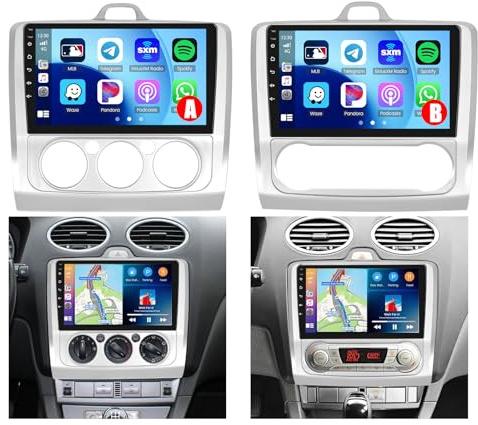 Hikity 4G 64G 8Cœurs Autoradio Android 15 pour Ford Focus Mk2 Mk3 Exi MT 2 3 2004-2011 Carplay Wireless Android Auto 9'' Poste Radio avec GPS Bluetooth WiFi RDS DSP 3 Écran Partagé SWC Caméra de Recul