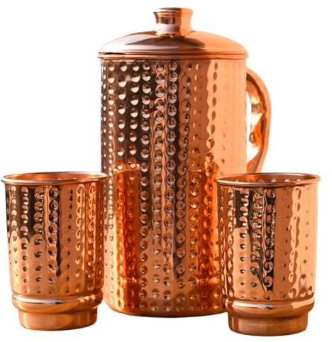 Pure Copper Water Jug with 2 Cups Jug Holds 150ml - Reap Health Benefits with Premium Copper for Refreshing Hydration and Holistic Life