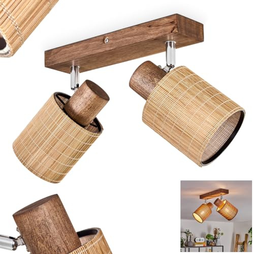 HOFSTEIN Deckenleuchte Kinnared, verstellbare Deckenlampe aus Holz/Metall/Bambus in Braun/Chrom/Natur, Leuchte im skandinavischen Design mit Lichteffekt, 2 x E14, Esszimmmer, Schlafzimmer, Wohnzimmer