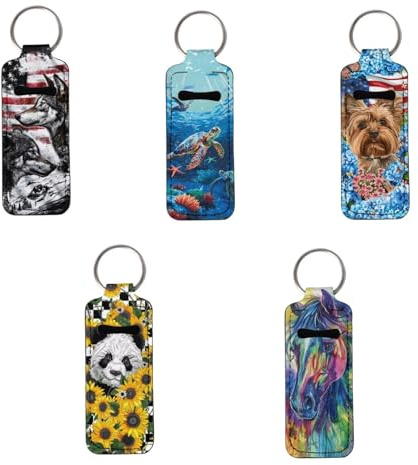 PCSJRKG Wolf Printed Chapstick Holder Keychain, Portable Turtle Lipstick Holder Panda Printed Lip Balm Holster Travel Accessories for Women Girls
