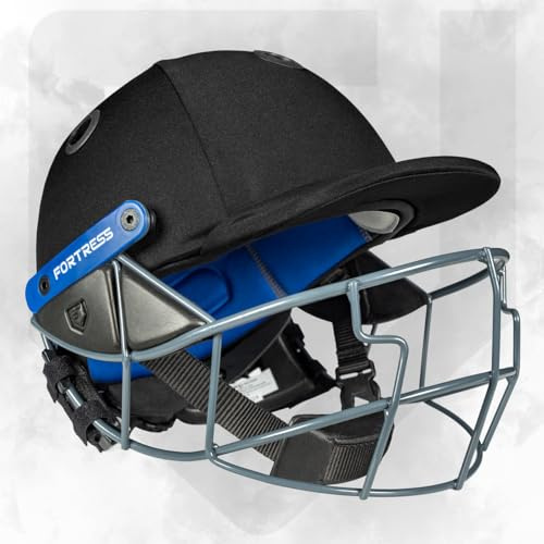 Fortress Pro STL Cricket-Helm – Profi-Cricket-Helm für Junior-, Jugend- und Senior-Spieler | 3 Größen | Verstellbare Cricket-Helme | 4 Farboptionen (Schwarz, Mittel (56–59cm))