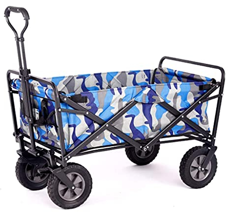 ABBNIA Zusammenklappbarer Outdoor-Handwagen mit 4 Rädern, zusammenklappbarer Campingwagen, Gartenwagen, tragbarer Outdoor-Handwagen mit Bremse