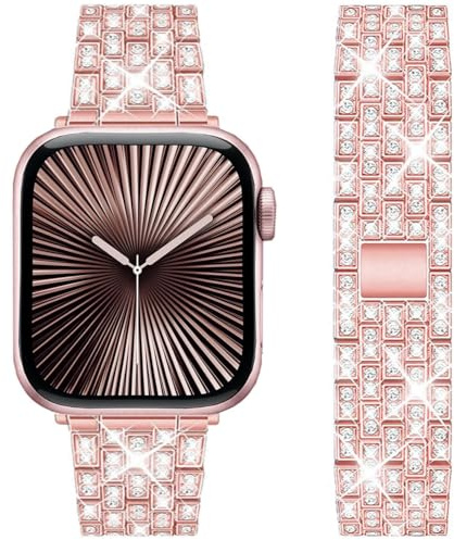 DEALELE Bands Compatible with Apple Watch 49mm 46mm 42mm 45mm 41mm 44mm 40mm, Bling Rhinestone Diamond Metal Replacement Strap for iWatch Series 10/9 / 8/7 / 6/5 / 4/3 / SE/Ultra Women Men