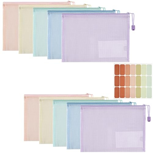 Havnidy 10 Stück Dokumententasche mit Reißverschluss,A4 Wasserdichte Document Case, Reißverschlusstasche,Zip File Bag, Zipper Pockets für Datei,Papier, Quittungen, Kosmetika, 5 Farben