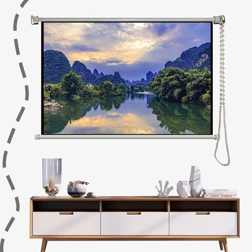 IMUNKT Schermo per Proiettore A Rullo 60 72 Pollici Schermo per Proiezione Manuale HD, Autobloccante, Montaggio A Parete 16:9, Antipiega(4:3,60in)