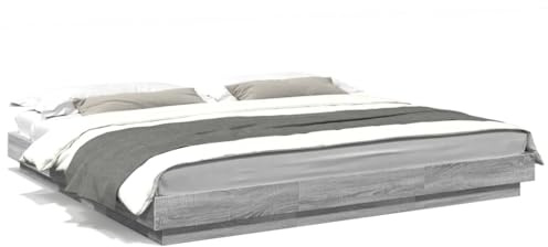 Swpsd Super King Bed Frame with RGB LED Lights - 180x200 cm - Grey Sonoma Engineered Wood - Modern Bedroom Furniture with Plywood Slats