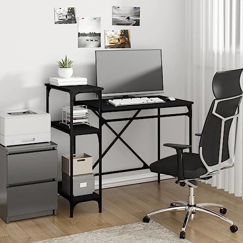 Somanki Schreibtisch mit Regal Schwarz 105x50x90cm Holzwerkstoff Eisen, Gaming Tisch, Computertisch, Computer Desk, Office Table, Bürotisch, Arbeitstisch, Nähtisch, Pc Tisch