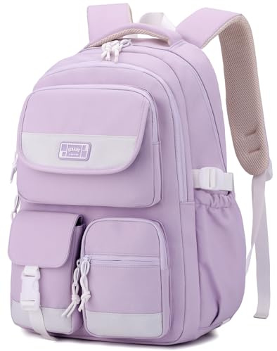 Amythe Sac à Dos pour Filles et Garçons, Cartable Primaire avec Plusieurs Compartiments, Sac Ecole pour Filles Collège Grand Léger et Mode, Idéal pour L'école, Loisirs ou Voyages, Violet